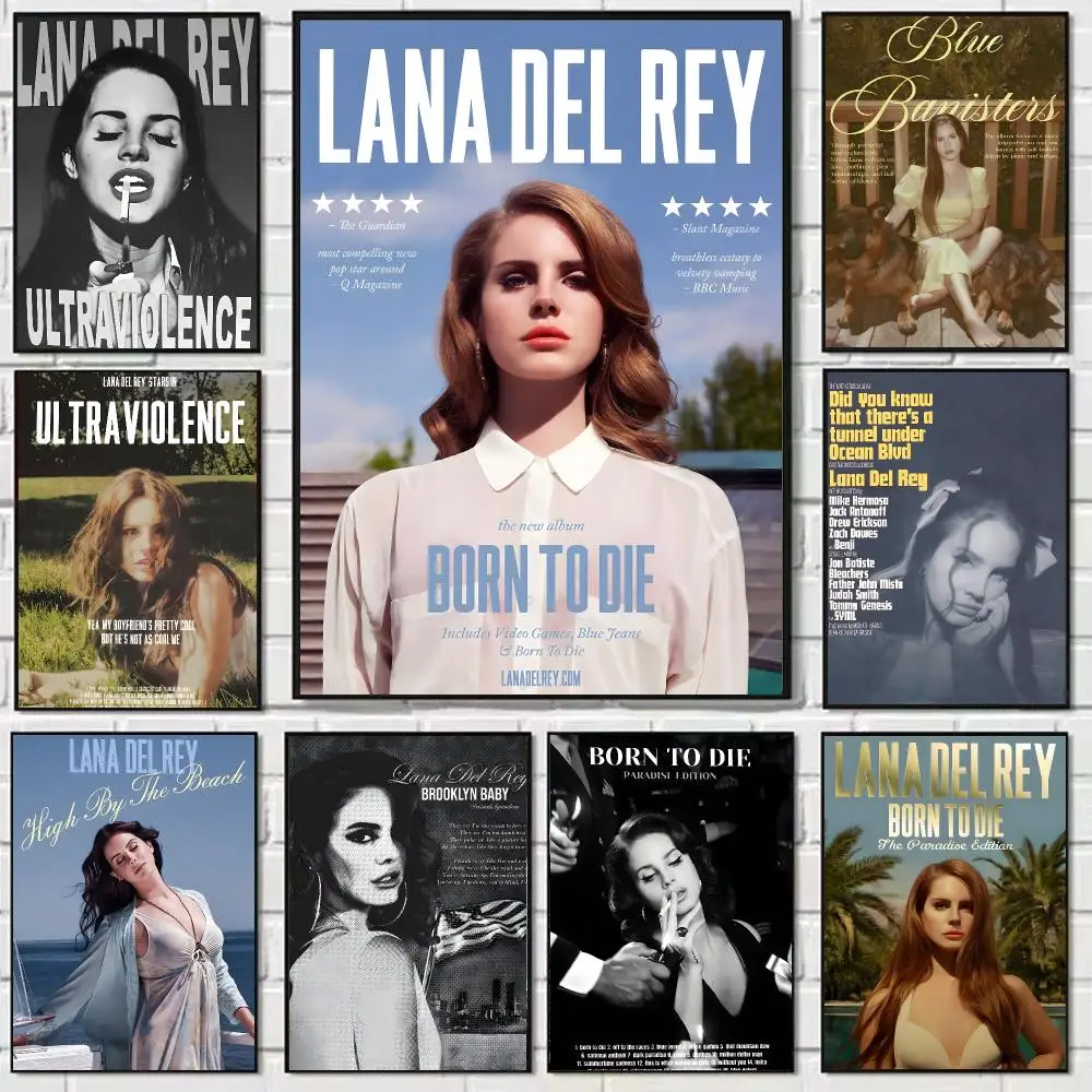 L-Lana Del Rey Sänger Poster Selbstklebender Kunst-Wasserdichter Papieraufkleber Kaffeehaus Bar Wohnheim Zimmer Wanddekoration
