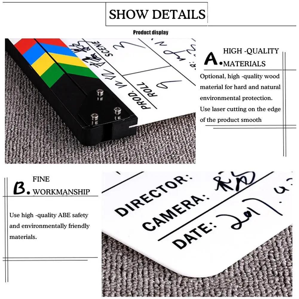 Colorful Director\'s Board Movie Clapperboard Creative Cut Craft Prop Props Online Film Wooden Photo Photography Store Board L5N4