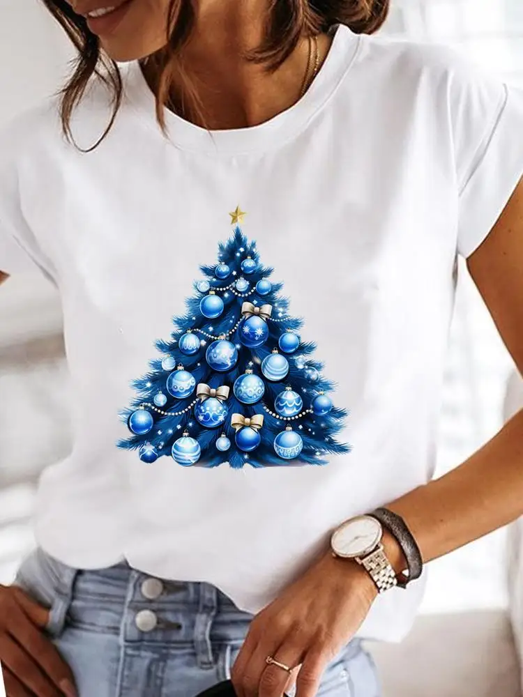 New Year Holiday Tee Clothing Women Fashion Watercolor Festival Merry Christmas Print Graphic Short Sleeve T Female T-shirts