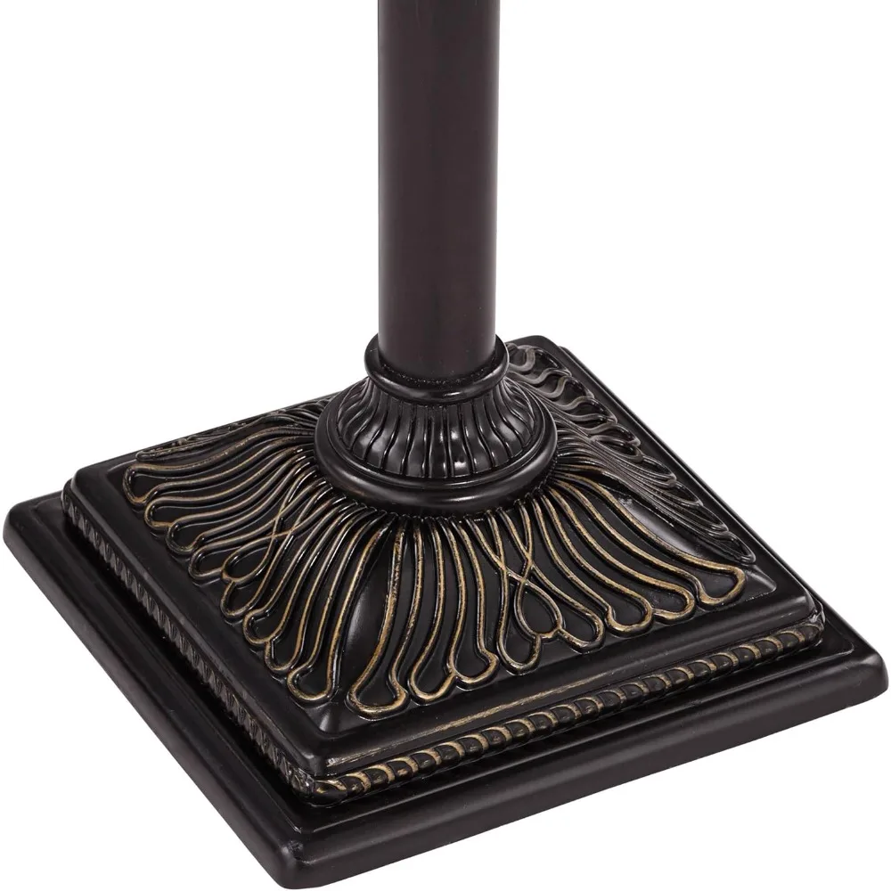 مصباح أرضي تقليدي مع ذراع معقوفة قابلة للتعديل، بطول 72.5، لمسة نهائية برونزية مطلية، غطاء زجاجي كهرماني #5