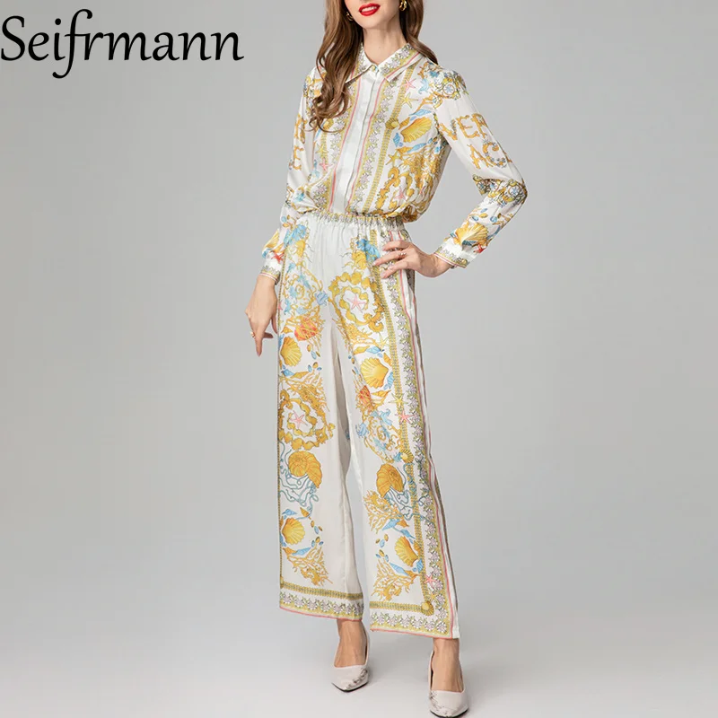 

Seifrmann однобортный топ с откидным воротником и высокой талией, облегающие брюки прямого кроя, женский модный комплект из двух предметов