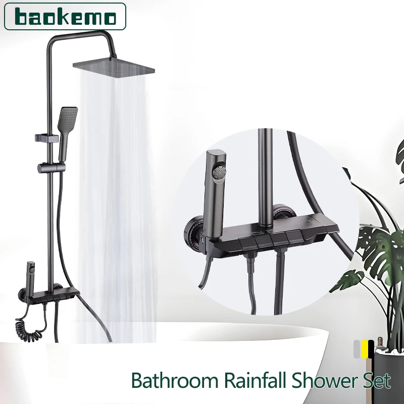 Modern Bathroom Piano Shower Set 4 Functions Rainfall Shower Head Bathtub Faucet Shower System Set