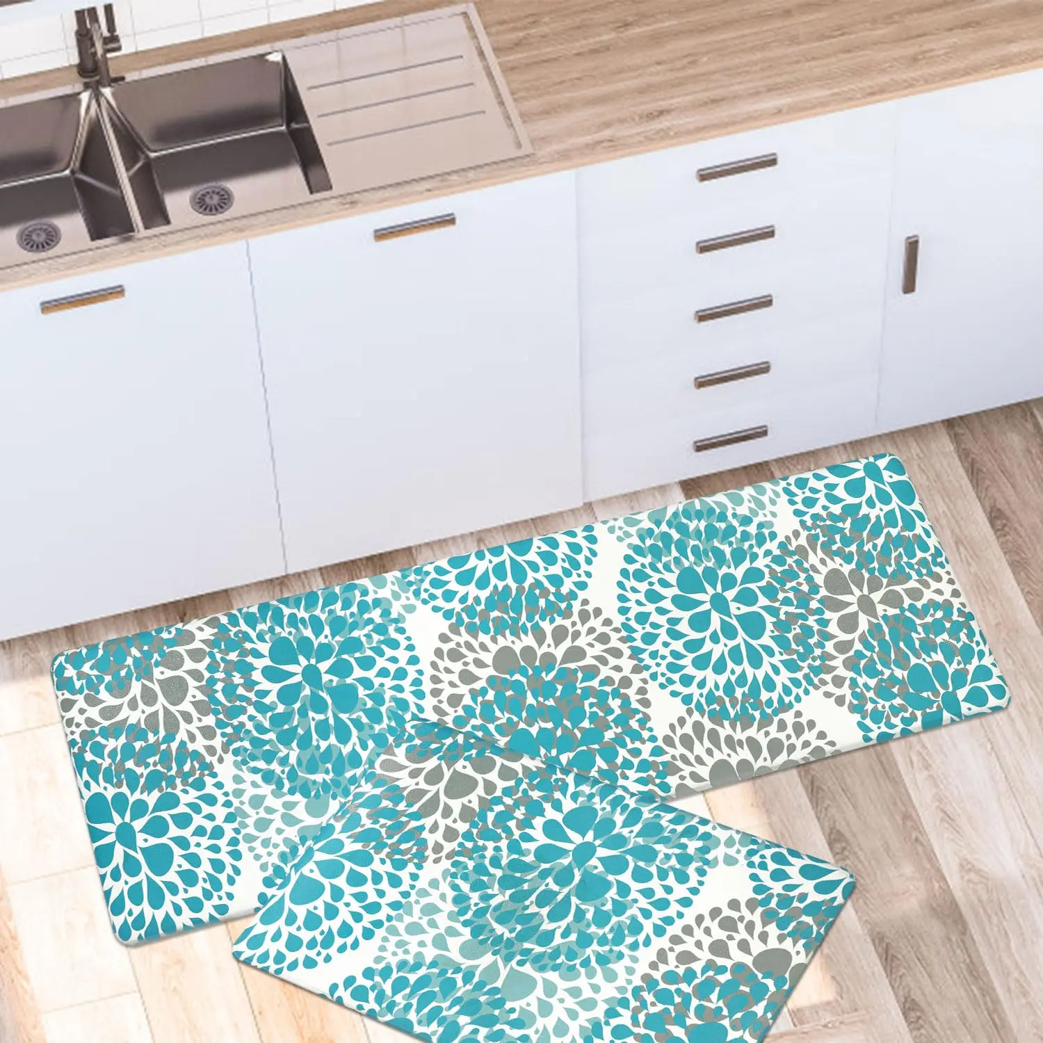 

Blue Kitchen Floor Mat Non-Slip Oil Resistant Carpet Mud Absorbent Foot Mat Kitchen Rug