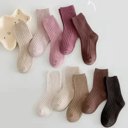 5Pairs/lot Solid Kids Socks Casual Baby Girls Boys Soft Breathable Cotton Stripe Autumn Toddler Knitted Children Socks for 1-8Y