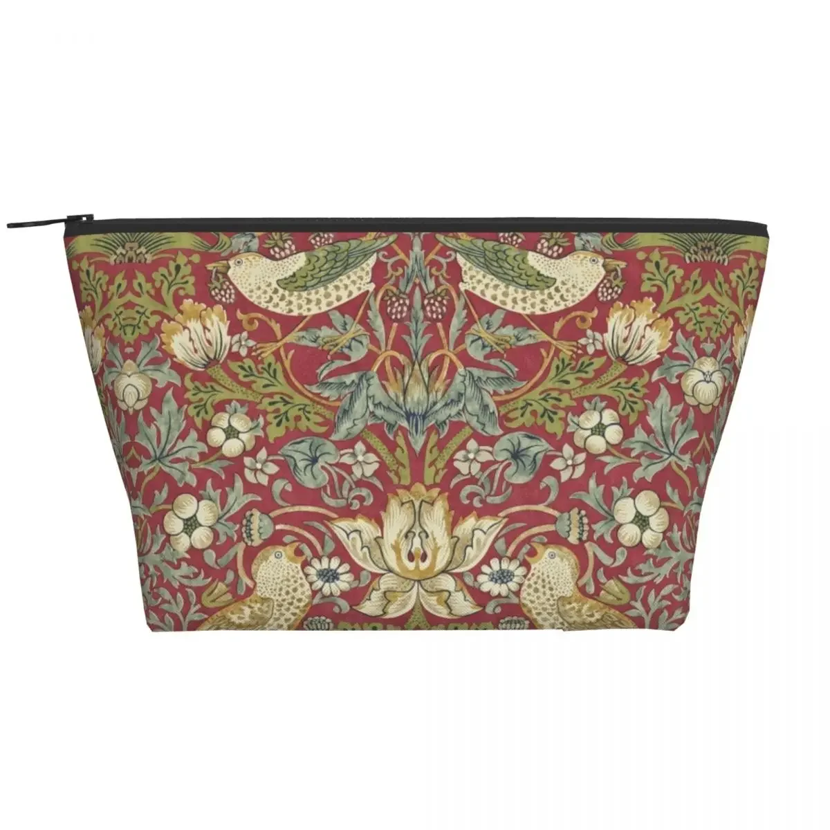 William Morris Strawberry Thief Red Makeup Bag Women Travel Cosmetic Organizer Cute Floral Textile Pattern Storage Toiletry Bags