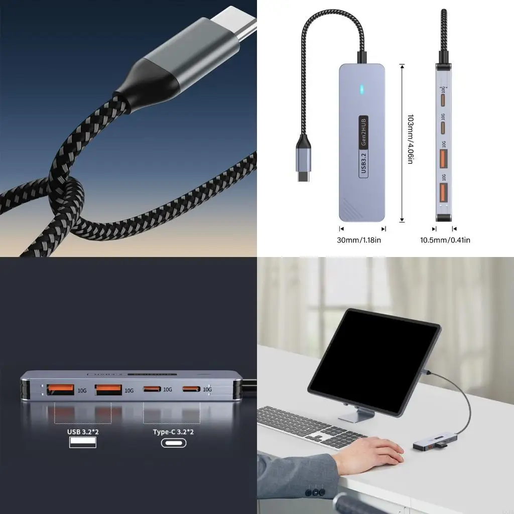 

LXAA Multiunctional USB C Adapter 2x Type C+2x USB Charging 10Gbps Transmission Aluminum Adapter for Laptop Phone PC tablets