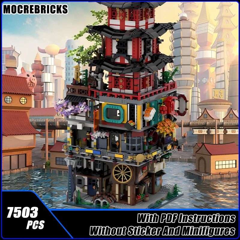 Creative Street View Edifice MOC-169749 City Towers Modular Architecture Technology Building Blocks Model Kid's Bricks Toys Gift