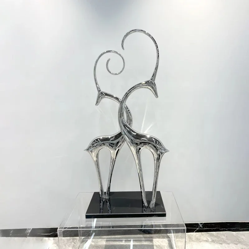 Modern Home Decor Metal Craft Animal Stainless Steel, Deer Sculpture Life Size Mirror Polished Available Colors