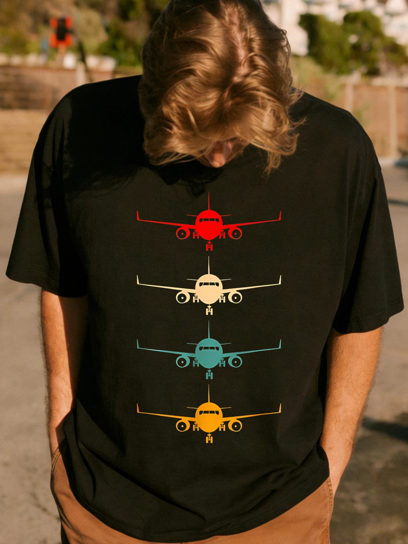 

Mens Cotton Oversized Short Sleeve Streetwear Printed 4 Planes Graphic T Shirt Summer Casual Everyday for Men