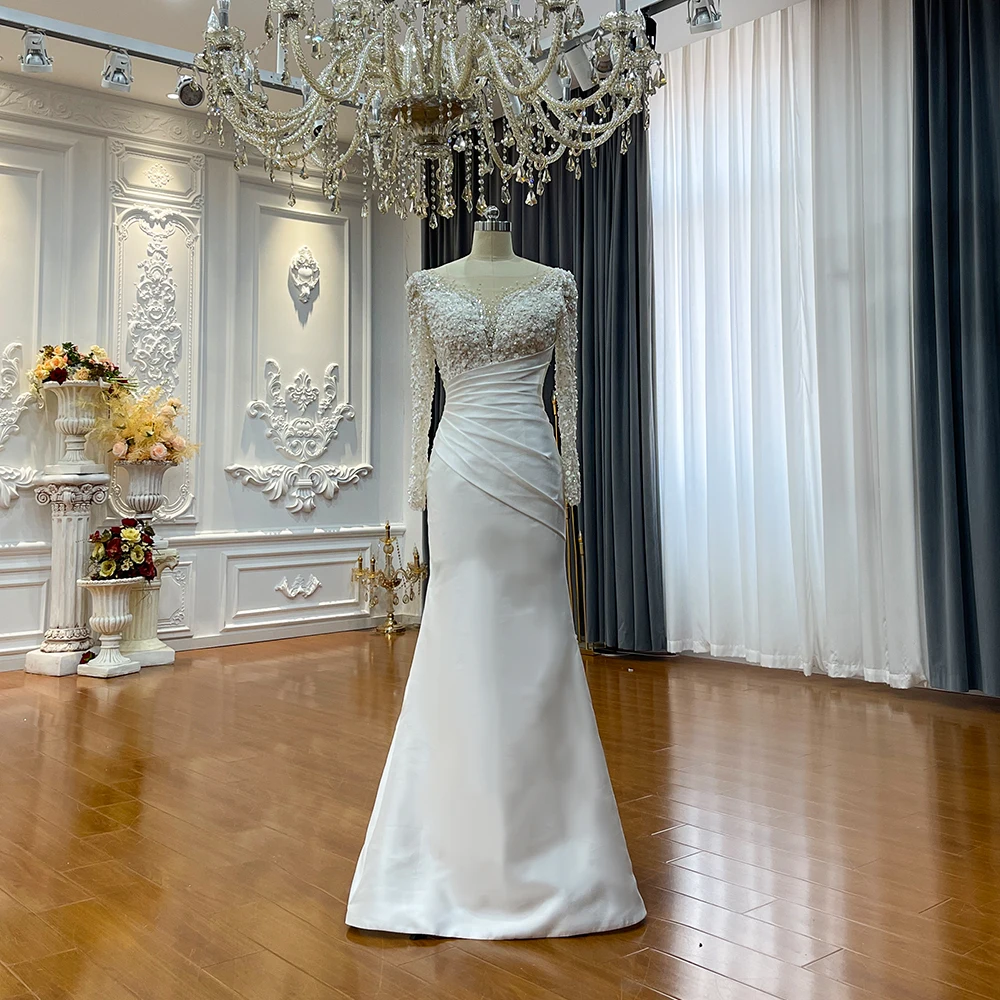 تخصيص NS5011 أماندا فستان الزفاف حورية البحر الساتان مع تنورة قابلة للإزالة #3