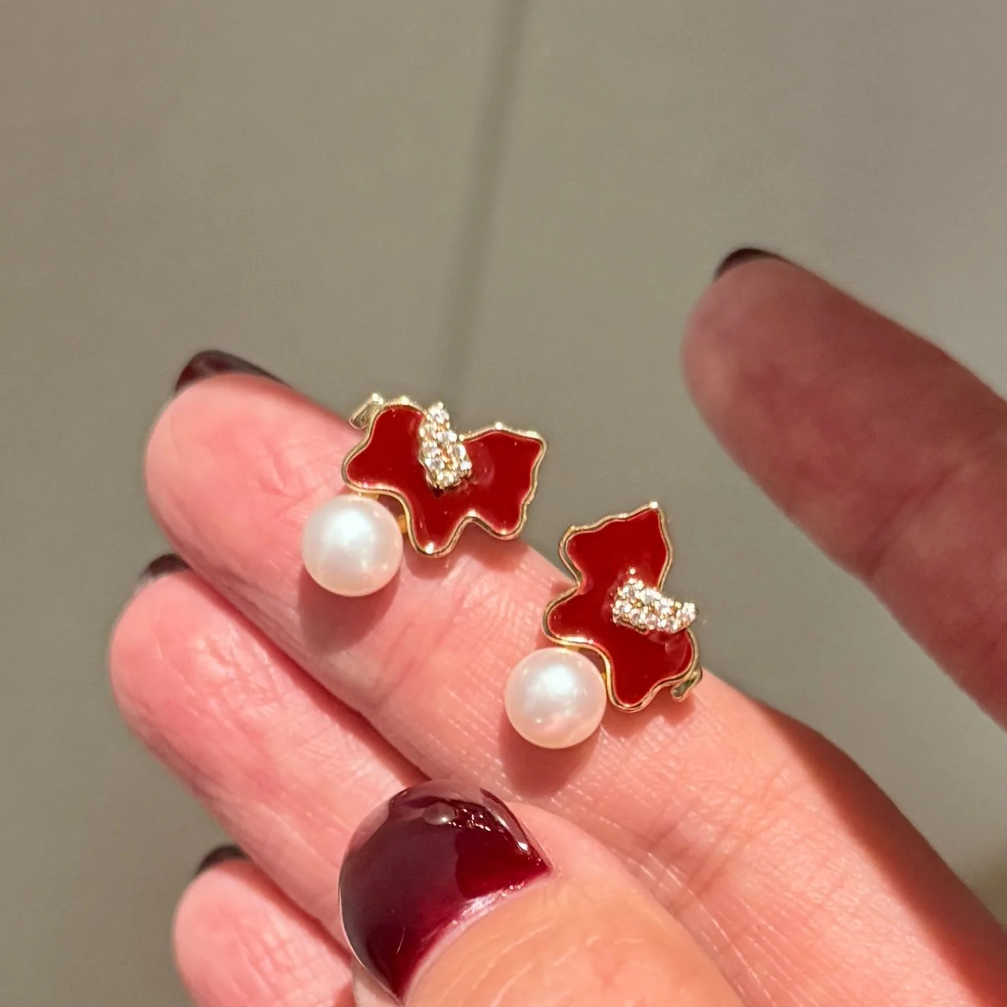 

High-Quality Natural Freshwater Pearl 14K Gold-Plated Cute Red Horse Earrings Women's Birthday Gift
