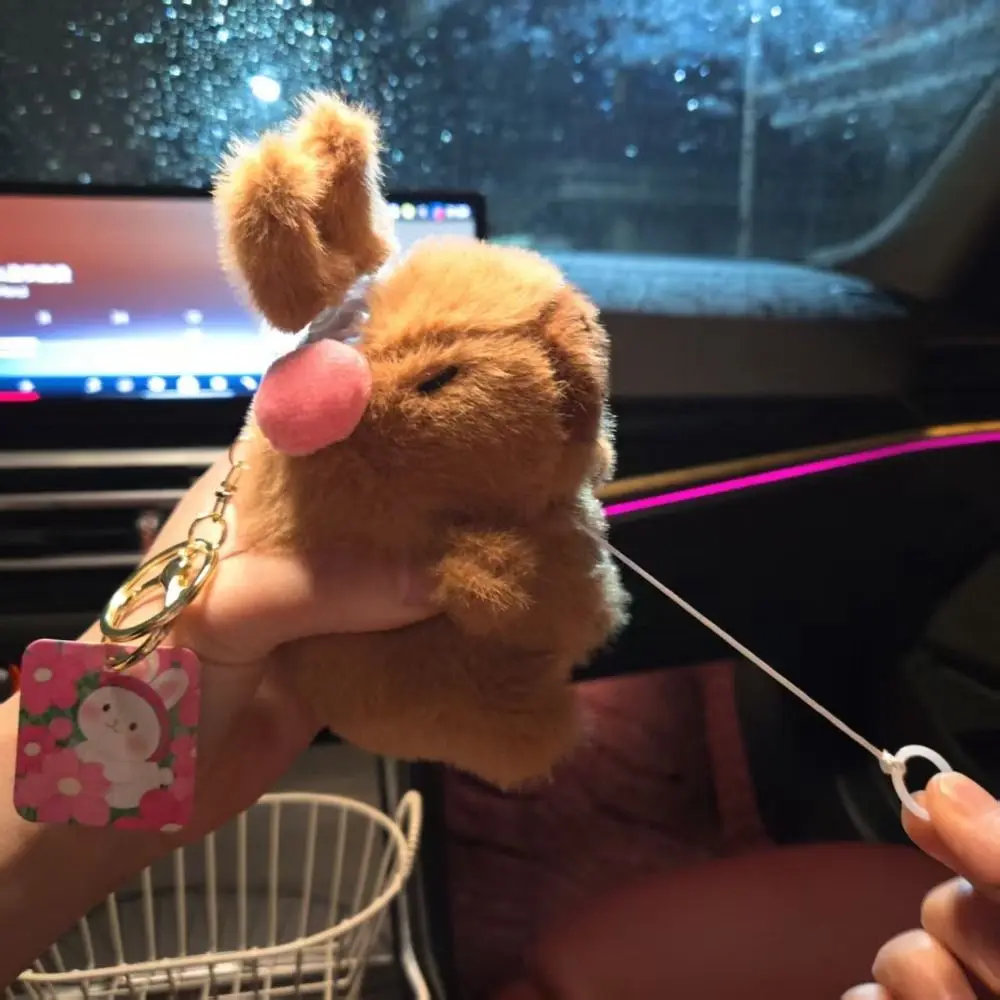 Capybara drôle en peluche pendentif oreilles de lapin mobiles tirer corde dessin animé en peluche jouet porte-clés dessin animé Animal marron