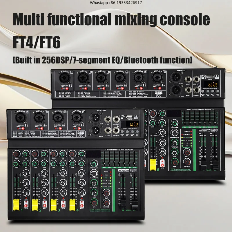 New FT4 professional mixer is 4CH 6CH wireless Bluetooth for 256DSP effect 48V power supply stage performance singing