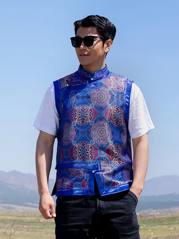 

Mongolian Vest Man Stand Collar Minority New Mongolian Clothing Traditional Vest Short