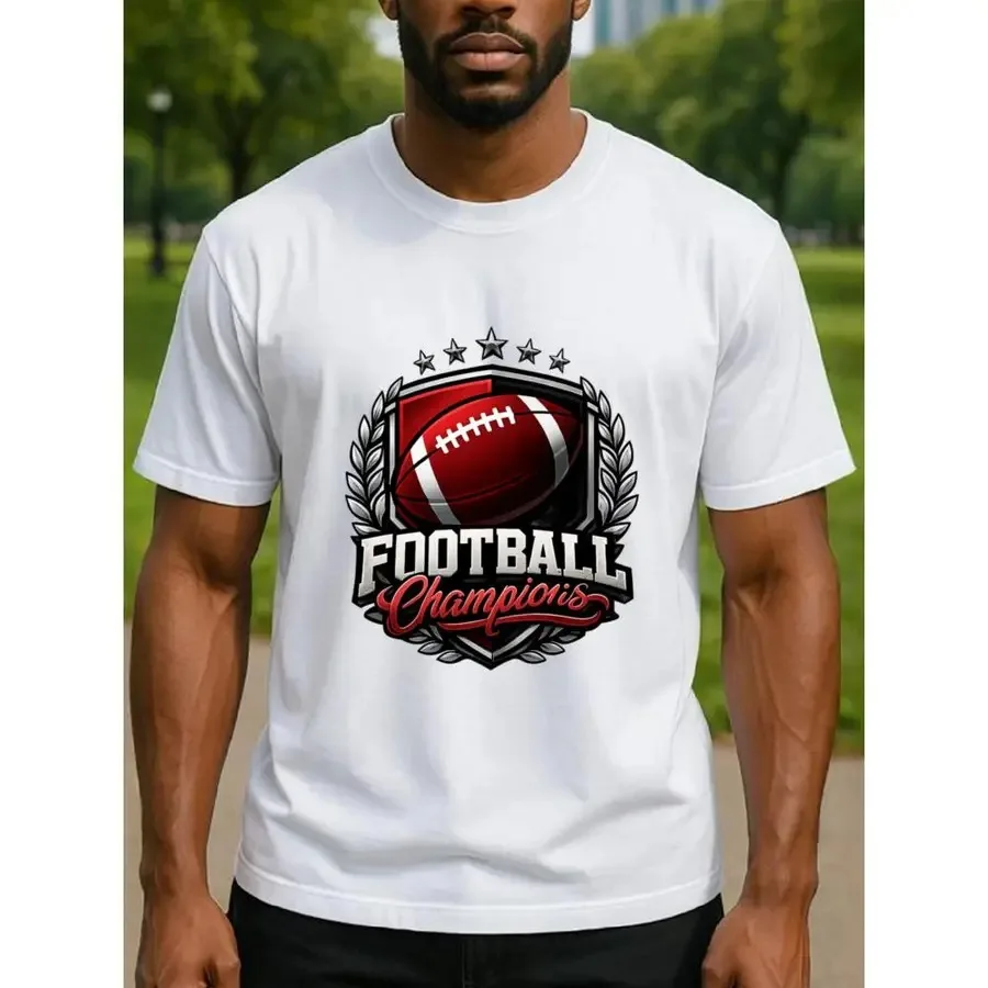 【Nuevo estilo】Camisa de manga corta para hombre con diseño de partido de rugby adornada con un escudo de campeonato rodeado de ramas de olivo