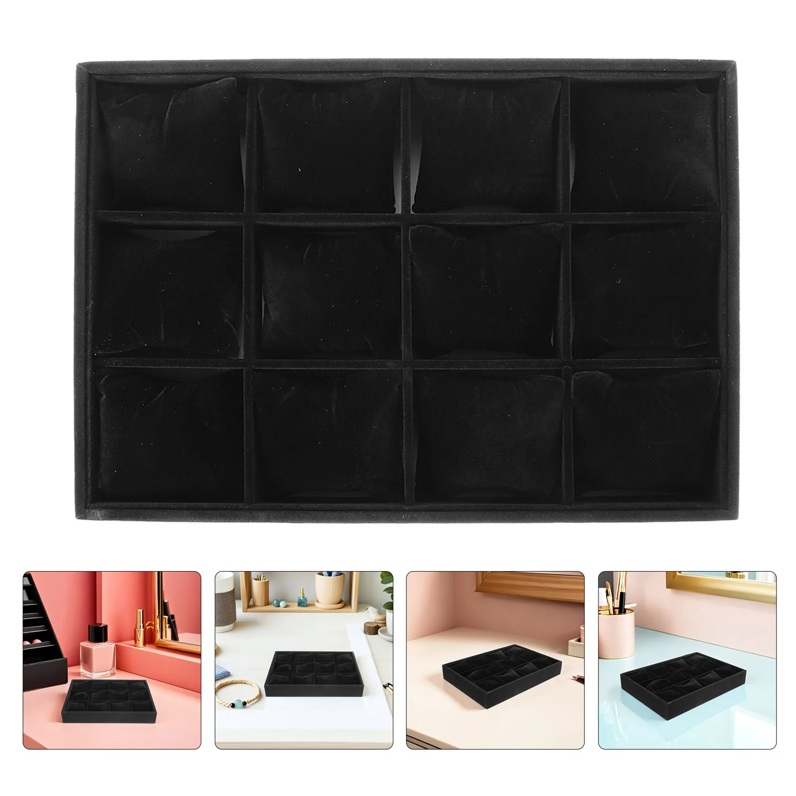

2Pcs Black Jewelry Organizer Tray 12 Grids Watch Bracelet Display Storage Holder Organizer Box Black Grid Tray
