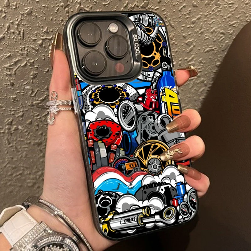 Mechanical Gear Pattern Silver IMD Phone Case For Samsung Galaxy A06 A16 A23 A26 A34 A36 A56 S25 S24 S23 S22 Ultra Plus FE Cover