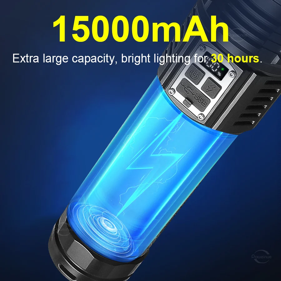 1000000LM Most Powerful LED Flashlight Rechargeable Type-c Flashlight Long Range 6000M Tactical Torch Light For Fishing Hunting