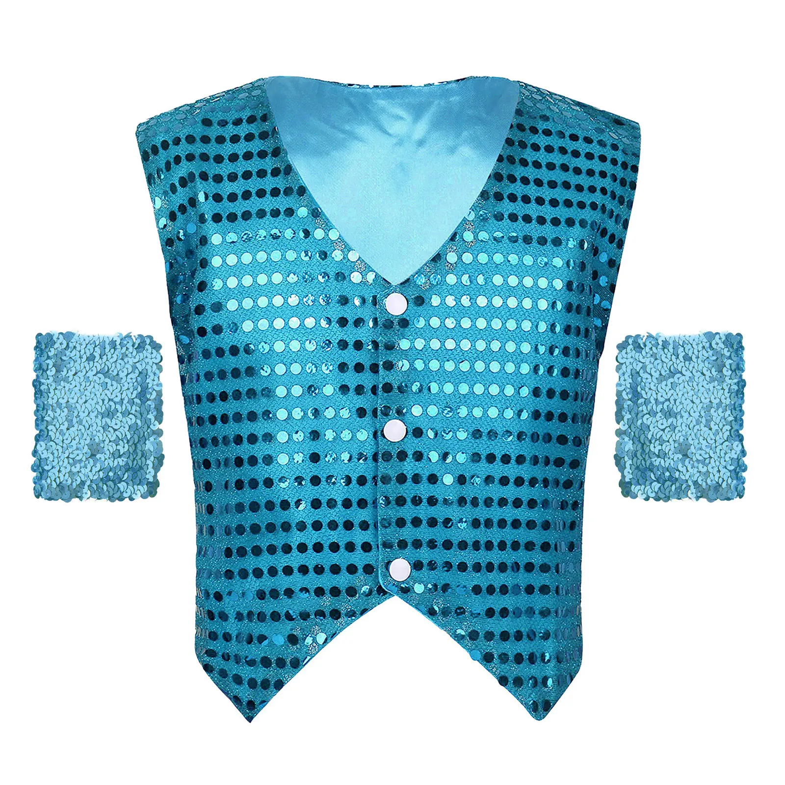 Women Shiny Sequin Jazz Dancewear Waistcoat Jacket and Glitter Wristbands for Adult Men Hip-hop Jazz Stage Performance Waistcoat