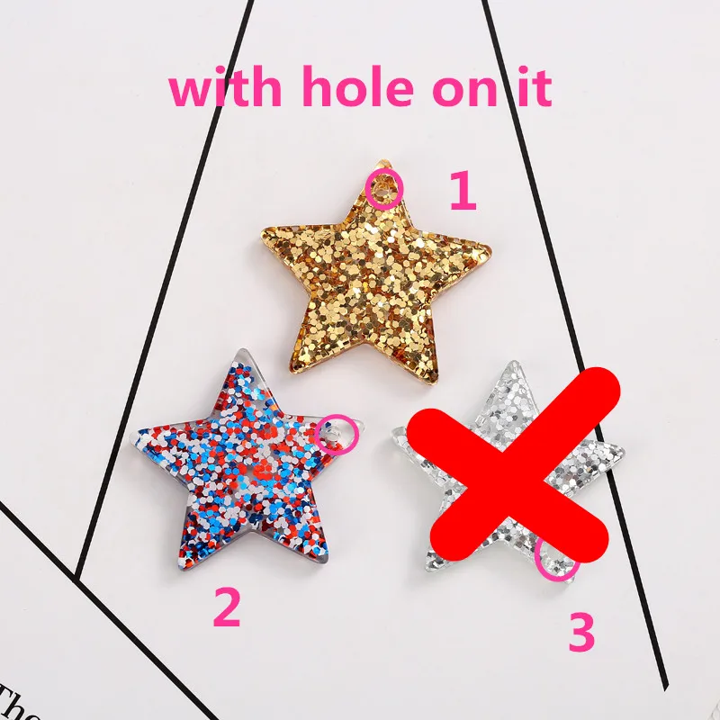 

16pcs 38mm glitter star with hole charms flatback resin charms necklace pendant keychain charms for DIY jewelry decoration