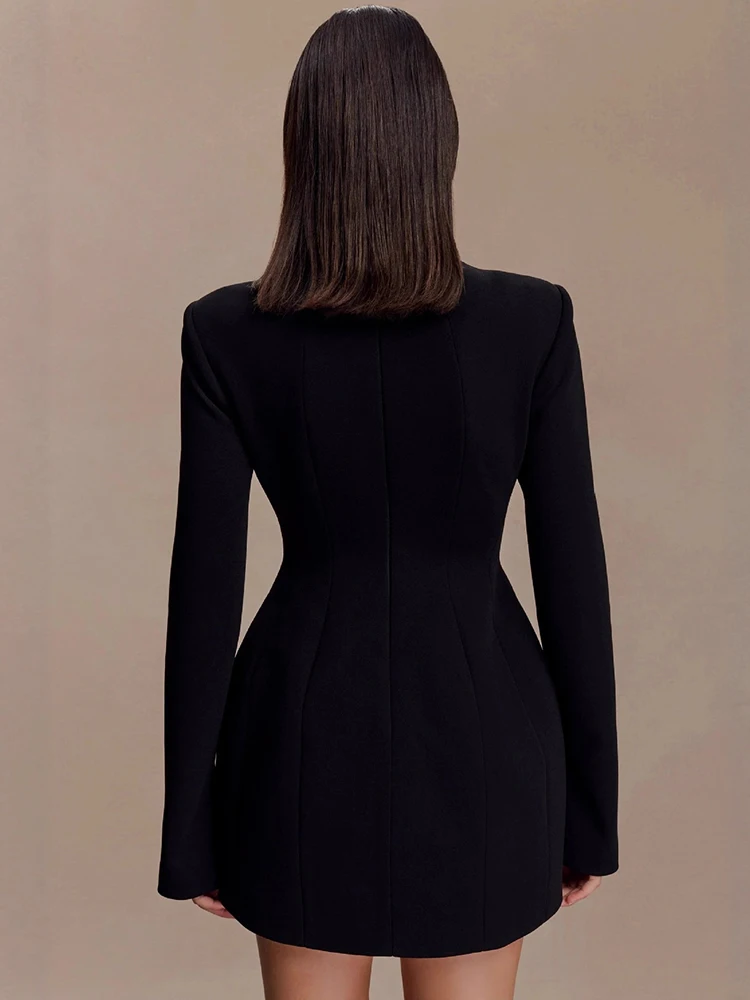 Mozision Hollow Out Long Sleeve Sexy Blazer Dress Women Elegant Autumn Winter New Cut Out High Waist Club Party Blazers Dresses