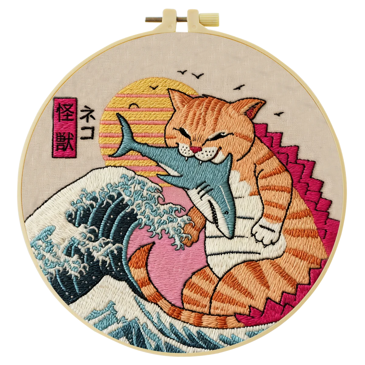 1 Stück 20X20CM/15X15CM 7,87/6,3 Zoll Monster-Katzen-Stickerei Starter-Set DIY-Kit DIY-Stickerei-Set Handarbeit Nadelkunst – Detail 3