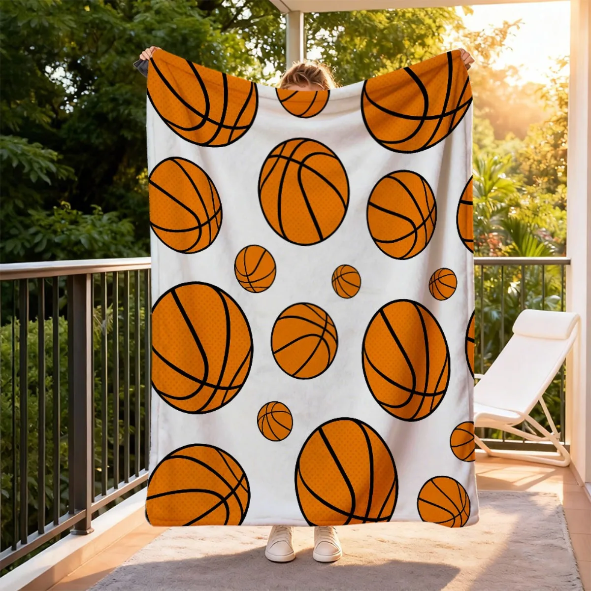 Sports Graffiti Style Throw Blanket Orange Basketball Splash Ink Print Street Culture Casual Indoor Couch Lounge Blanket
