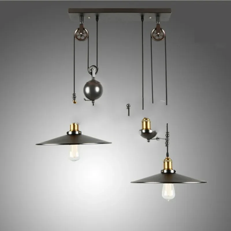 

DHL/EMS/SPSR Loft Retro Wrought Iron Vintage Chandeliers Industrial Adjustable Pulley Pendant Lamps E27 Home Light Fixture