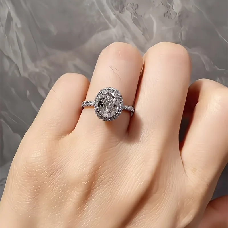 New 100% S925 Silver Simulated Diamond Ring 7 * 10mm White Diamond Ice Flower Cut Wedding Ring Ring Wedding Jewelry
