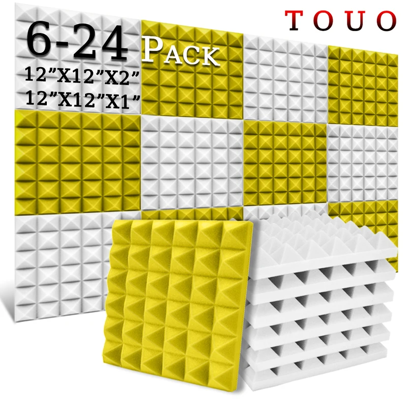 

TOUO 6-24 Pcs Acoustic Foam,For Drum Room Acoustic Treatment High-Density Pyramid Sound Absorbing Material Soundproof Treatment