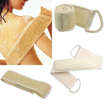 Exfoliating Loofah Back Scrubber สําหรับอาบน้ําธรรมชาติยาว Loofah สายคล้องคอเครื่องซักผ้าฟองน้ําสปาผิวแปรงทําความสะอาดเครื่องมือ