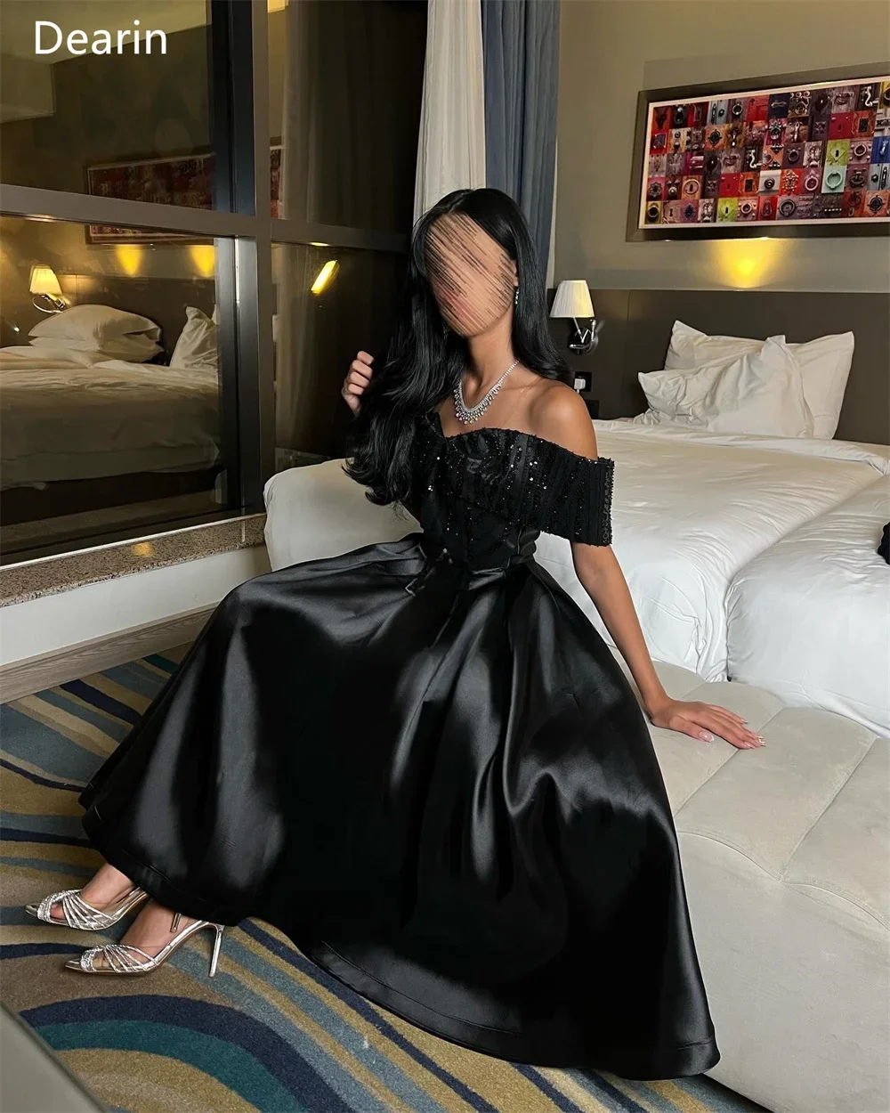 Customized Evening Dress Dearin Off-the-shoulder A-line Ankle Length Skirts Draped Sequin Bespoke Occasion Dresses Prom Saudi Ar