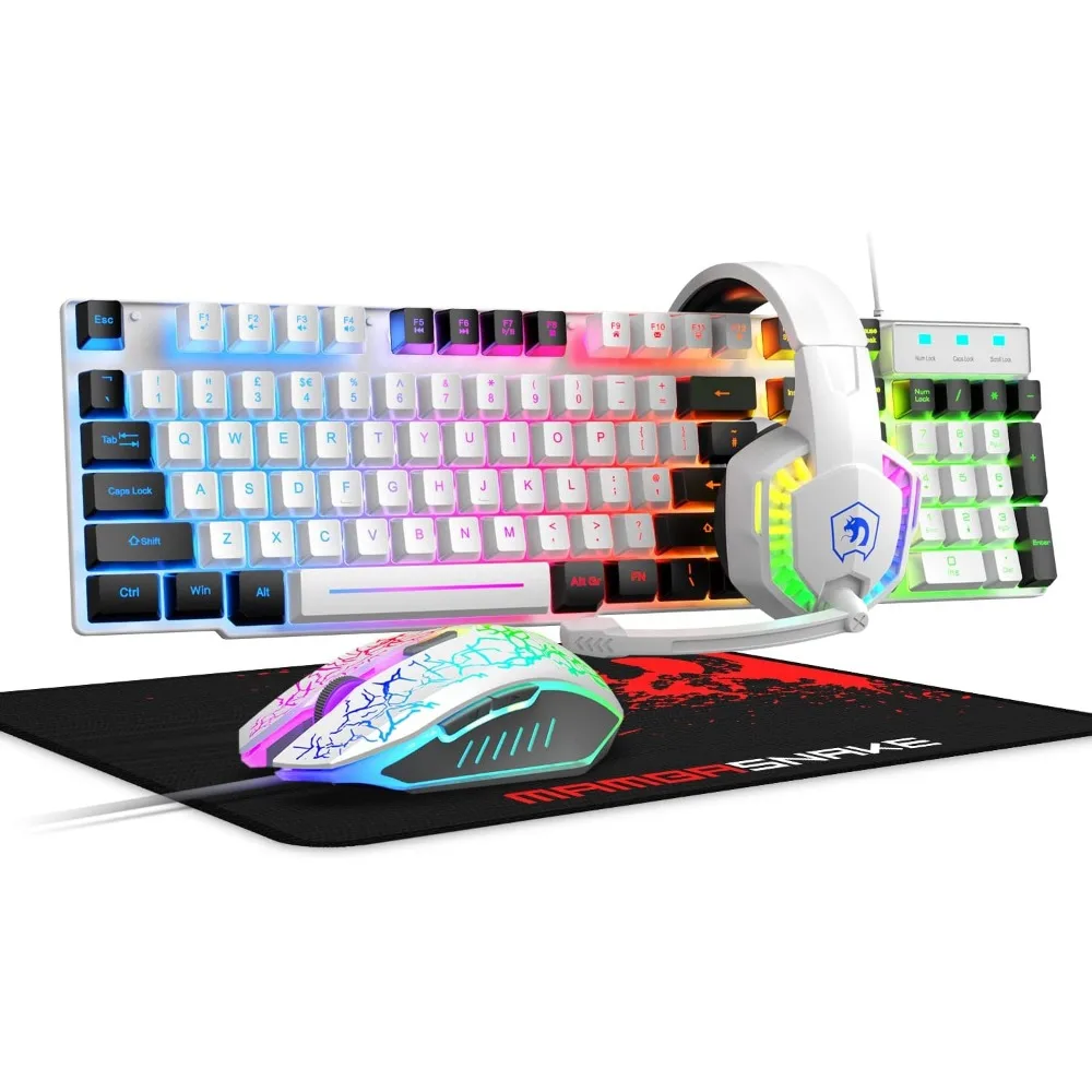 Enhanced RGB Backlit Keyboard and Mouse Set, Over-Ear Headphones with Mic, Gaming Equipment for Multiple Consoles