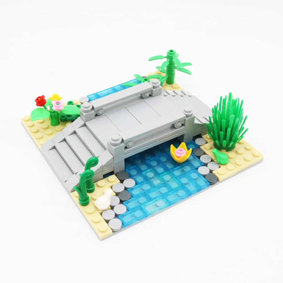 MOC Stone Bridge, Small Bridge, River, Stream, Urban Garden Building Small Particle Toy Building Blocks Parts Model