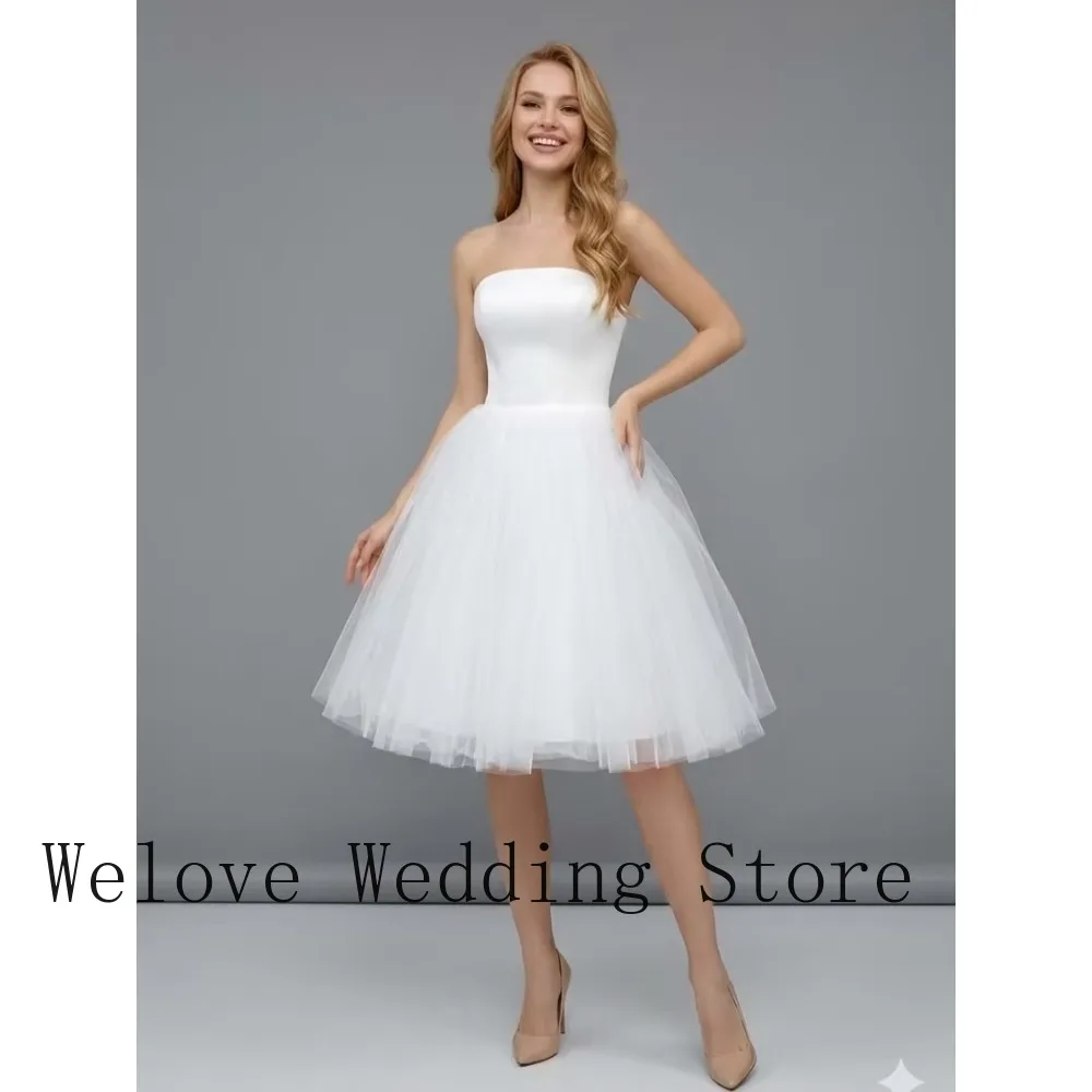 Customized White Elegant Civil Short Wedding Dress Strapless A-line High Quality for Knee-length 2026 for Bridal Party Princess