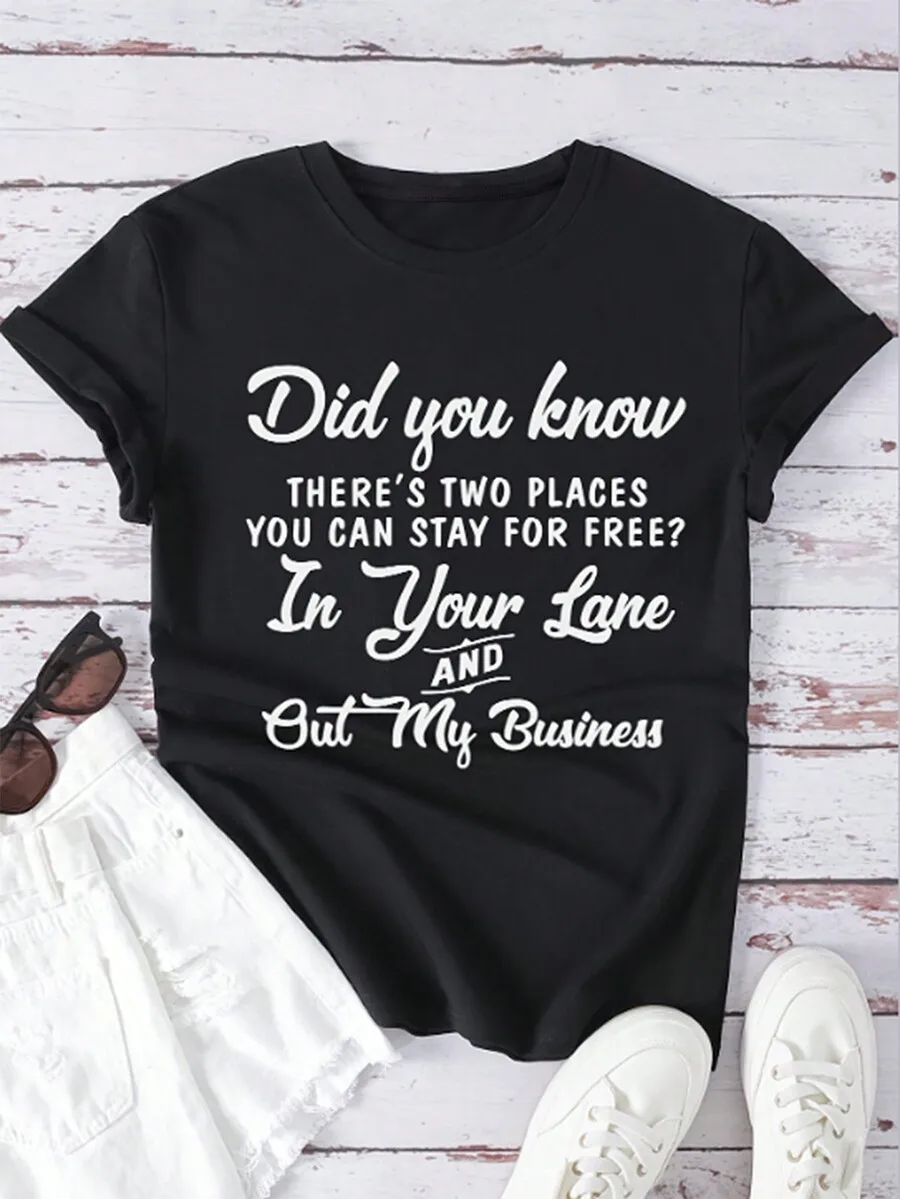 Women Summer Slogan Printed Round Neck Short Sleeve Casual T-Shirt Graphic Tees Women Tops