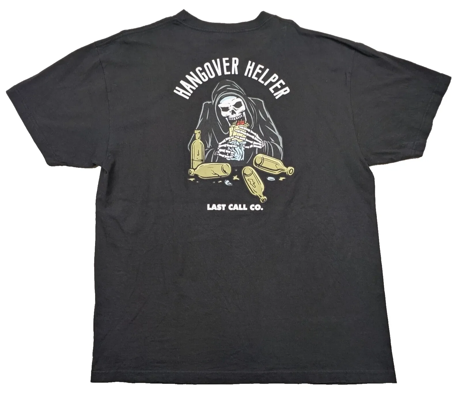 Last Call Co. T-Shirt Men's 2XL Black Graphic Print Hangover Helper Skull Reaper