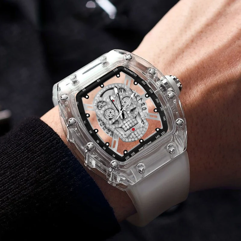 2024 New Quartz Men’s Wristwatch  Fashion Trend Non-mechanical Waterproof Male Watch Luminous Transparent Ghost Head Watches