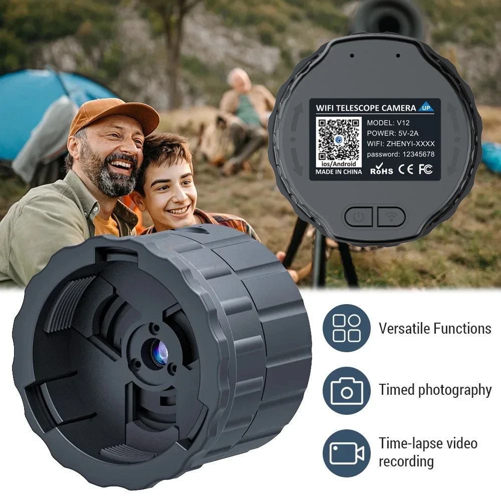 V12 WiFi Electronic Monoculars Eyepiece Astronomical Telescope Eyepiece Camera Portable Spotting Scope Camera for Bird Watching