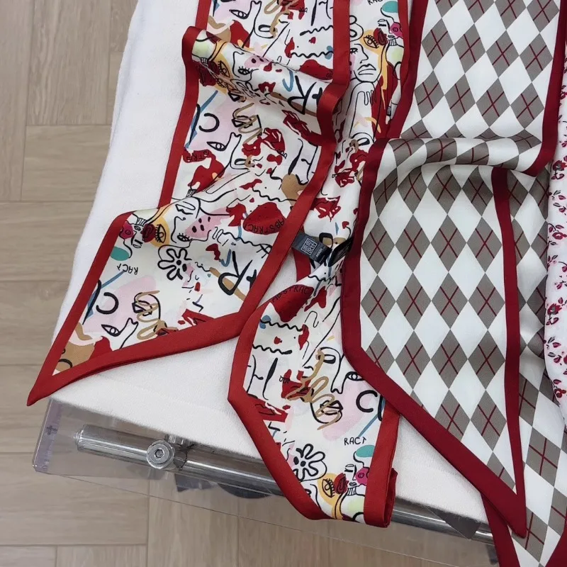 Women Fashion Red Floral Scarf New Style Multi Functional for Bag Binding Hair Band and Neck Scarf Elegant Sweet Decor Accessory view 2