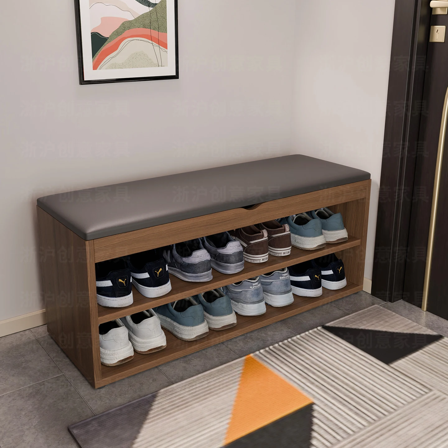 Shoe cabinet door shoe change stool storage simple long sofa stool home integrated against the wall