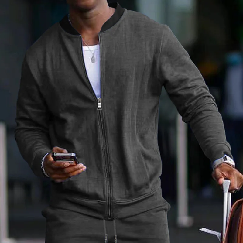 Men Spring Autumn Stand Collar Casual Sport Jackets Male Slim Fit Fashion Thin Long Sleeve Cardigan Outerwear S-4XL Solid Color