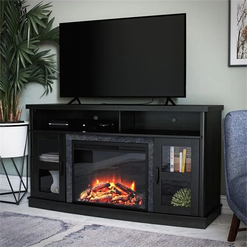 Fireplace TV Stand for TVs up to 60 Inch, Replaceable Electric Insert Heater, Remote Control, Timer,  Espresso