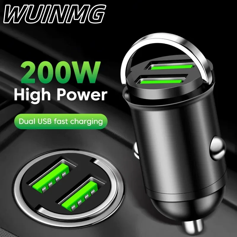 200W Mini Dual Ports USB Car Charger Lighter Fast Charging Car Phone Charger Adapter for iPhone 13 12 Xiaomi Huawei Samsung