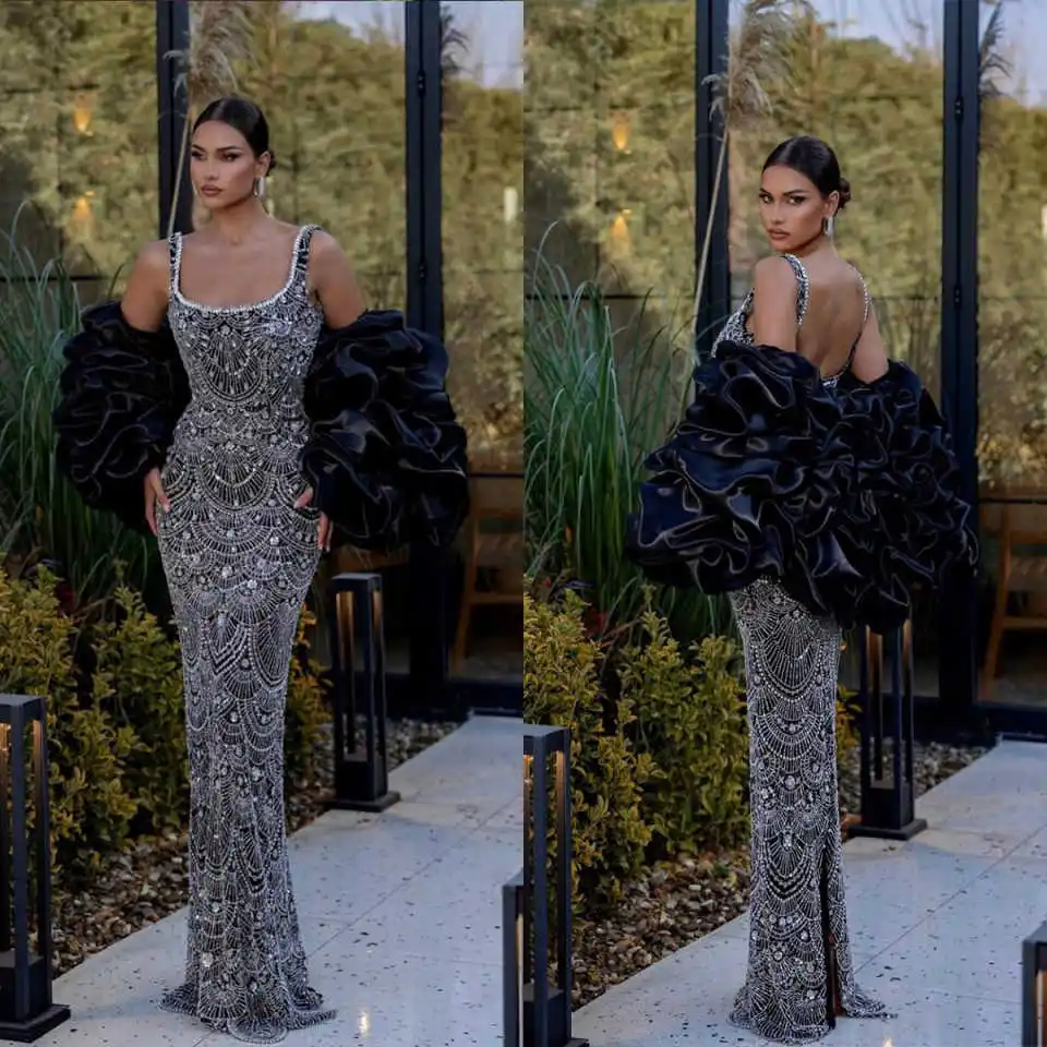 

Elegant Mermaid Prom Gown Crystal Straps Evening Dress Beads Party Prom Dress Sexy Bridal Gowns Robes De Mariée Size Customized