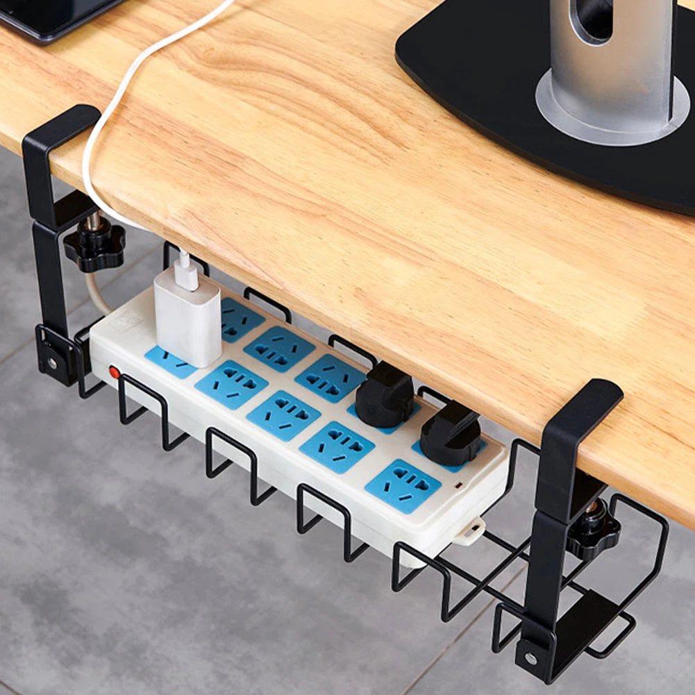 Under Table Storage Rack Metal Cable Management Tray Home Office Desk Wire Organizer No Punching Kitchen Storage Accessories