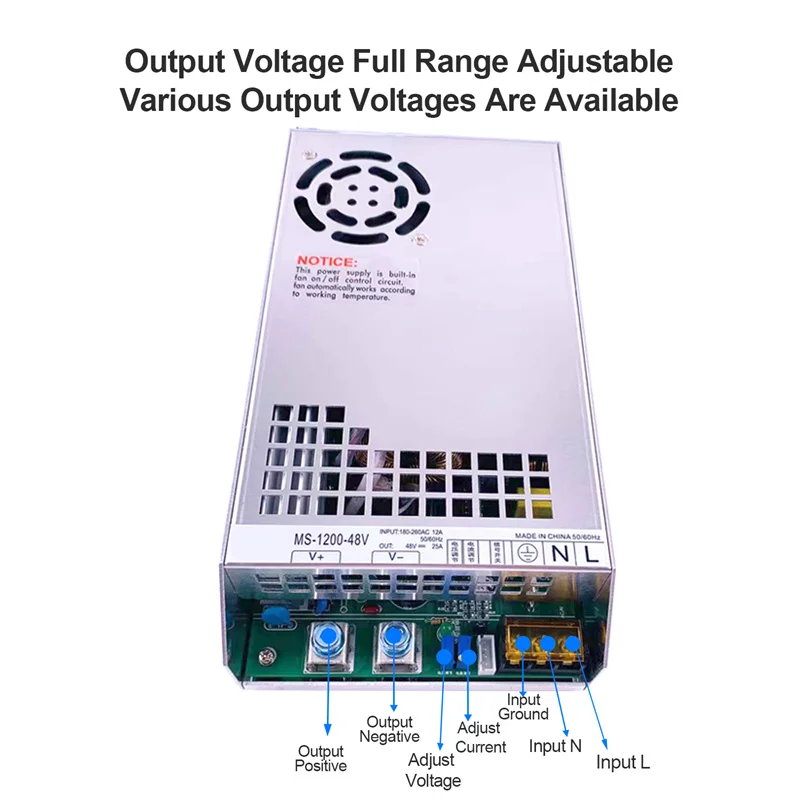 1200W Schakelende Voeding Smps Spanning En Stroom Verstelbare Gereglementeerde Voeding 220VAC-DC24V/36V/48V/60V/72V/80V MS-1200