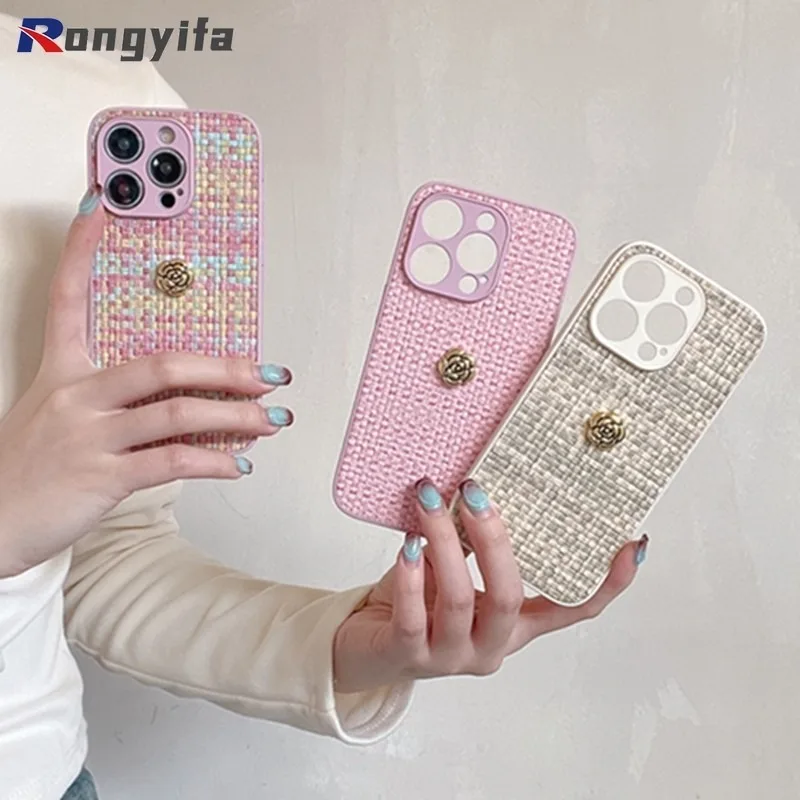 Fashion Camellia Phone Case For Xiaomi 14 13 12S 12 12T Pro 12X Mi 11 Lite 10S 10 Poco F5 M4 Pro X4 NFC F3 Case Woven Soft Cover