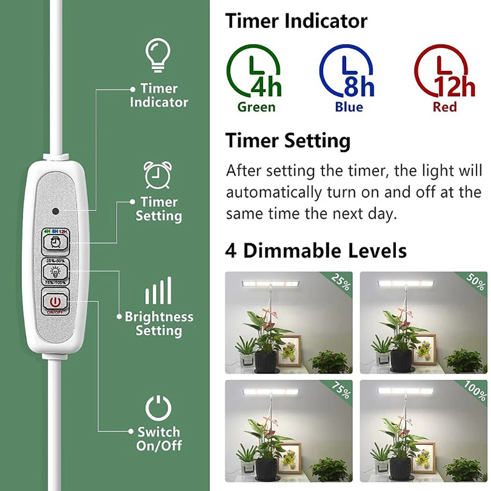 Imagem -03 - Lâmpada de Crescimento Vegetal de Espectro Completo Impermeável Auto Ligado e Desligado Brilho Ajustável Altura Led Interior Plantas Flor