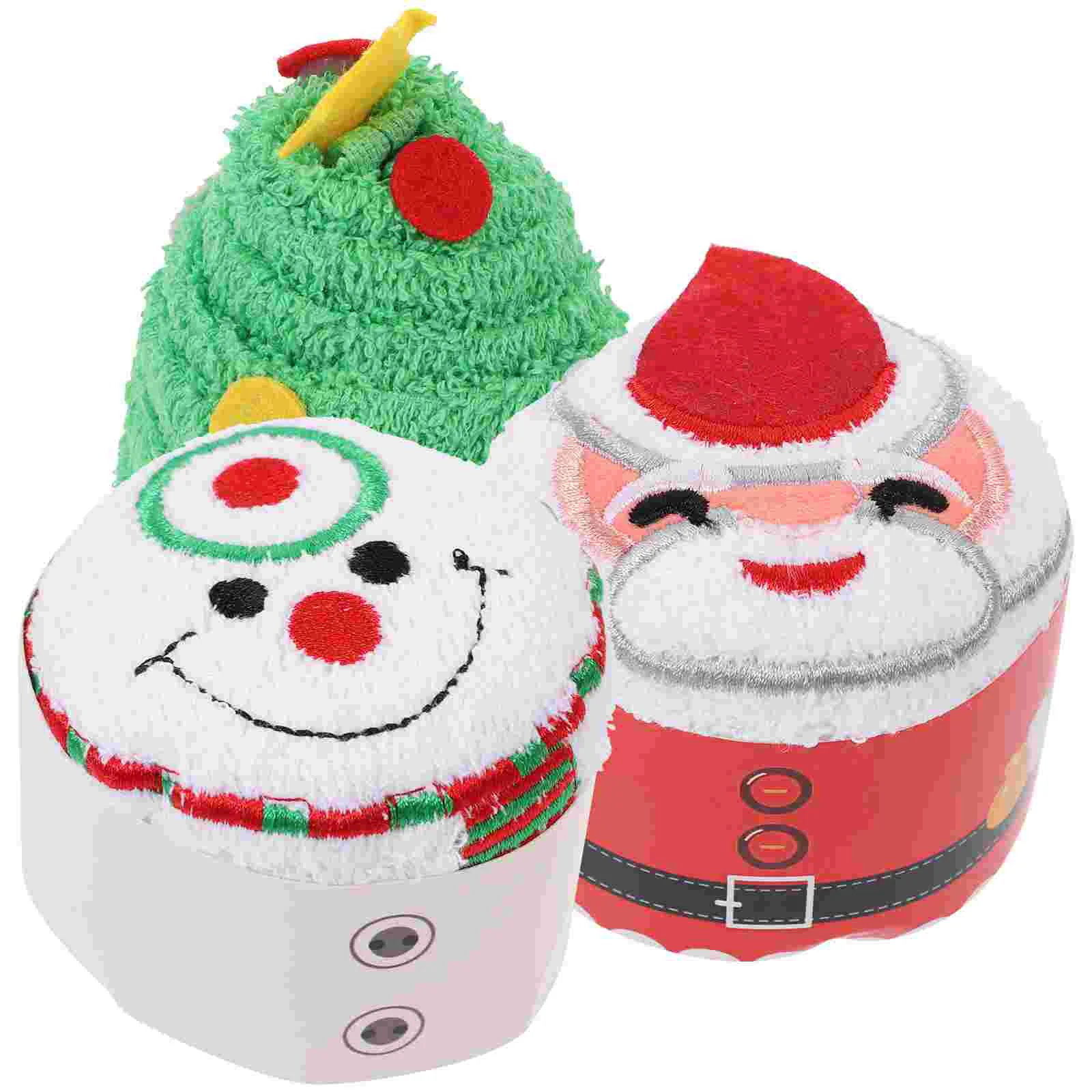 3 Pcs Christmas Towel Towels Bathroom Pure Cotton Holiday Dish Cupcake Modelling Washcloth